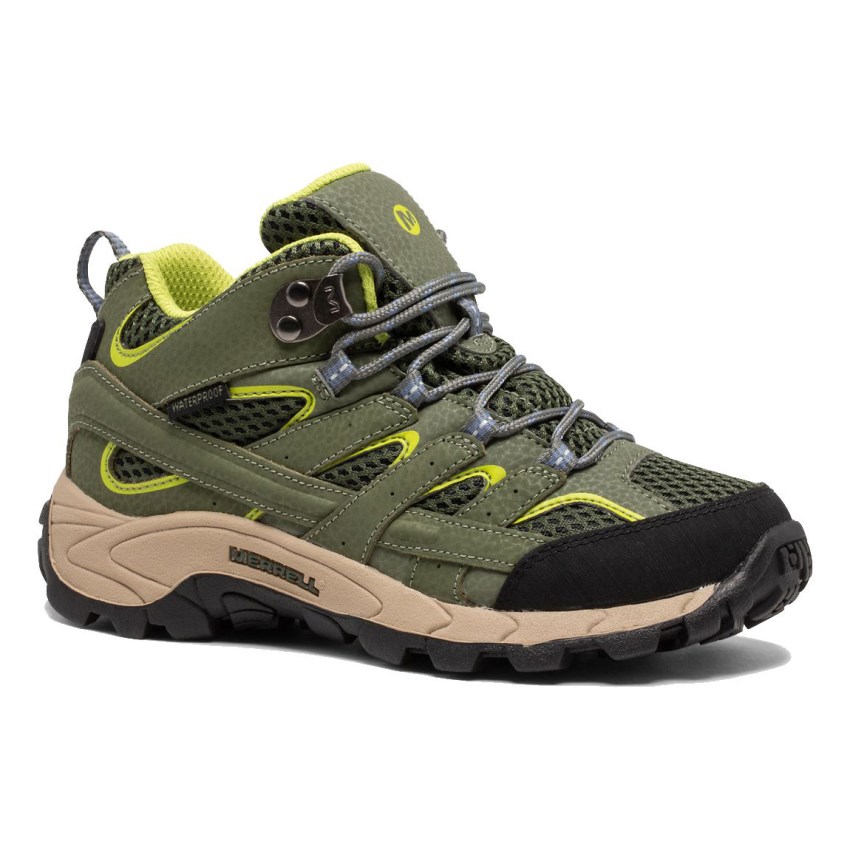 Bottes Merrell Moab 2 Mid Waterproof Vert Foncé Olive Enfant | G.U.KSNV